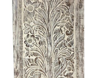 Tree Of Life Door Hand Carved Door Interior Barn Door Wall Sculpture Vintage Indian Carving Custom Artisan Barndoor 84x41in