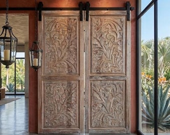 Vintage Tree Of Life Carved Entry Doors – Hand-Carved Wood Interior Exterior Barn Doors 96x36