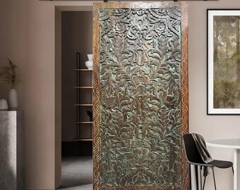 Tree Of Life Door Hand Carved Door Interior Barn Door Wall Sculpture Vintage Carving Custom Decorative Wellness Barndoor Home Decor 80x36in