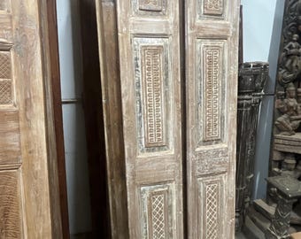 Antique Carved Wood Double Door: Farmhouse Pantry Doors 80x24
