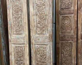 Antique Floral Carved Wood Double Doors: Custom size Hinged or Barndoors 80x35