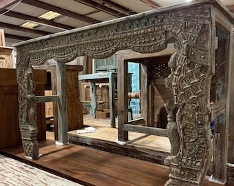 Ornate TV Console Table with Sculptural Figural Legs Entryway Accent Sofa Table 57x33