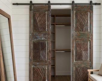 Spanish Style Carved Vintage Solid Wood Doors | Farmhouse Hinged or Barn Doors 80X38