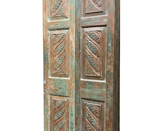 Antique Carved Leaves Wooden Double Doors – Farmhouse Pantry Barn Doors 80x32in