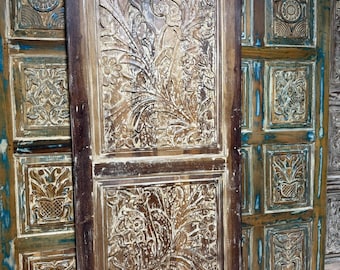 Vintage Single Sliding Barndoor Botanical Carved Wood Organic Floral Door 78x36