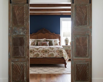 Spanish Style Carved Waves Vintage Solid Wood Doors | Farmhouse Rustic Barn Doors 80X38