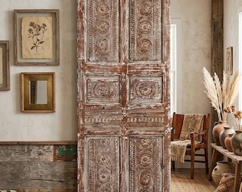 Vintage Floral Carved Solid Wood Door: Rustic Modern FarmhouseCustom Barndoor 80x27