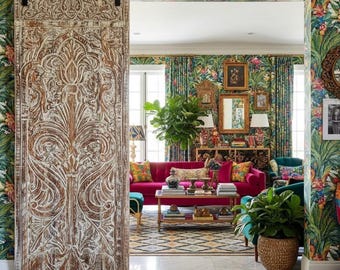 Tree of Life Vintage Wooden Carved Door | Custom Barn Door | Wellness Wall Decor 80x36