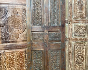 Antique Carved Wood Single Door: Rustic Farmhouse Hinged or Barn Door 80x28