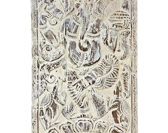 Hand-Carved Dancing Ganesha Wall Sculpture: Vintage Indian Temple Art