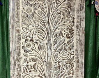 Tree Of Life Door Hand Carved Door Interior Barn Door Wall Sculpture Vintage Indian Carving Custom Artisan Barndoor 84x41in