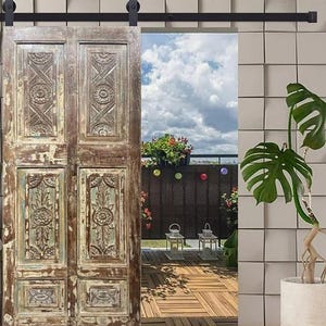 Antique Carved Door Panel | One Of A Kind | Vintage Single Door | Custom | Coastal Farmhouse | Interior Exterior Solid Wood Barn Door 80x33