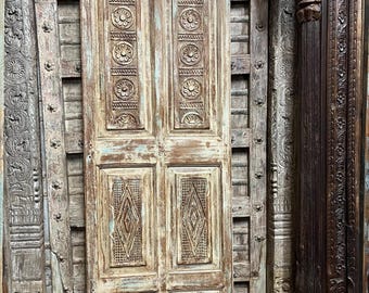 Antique Hand-Carved Door | Solid Wood Door | Vintage White Single Door | Custom | Rustic Ranch Farmhouse | Interior Exterior Door 80x26in
