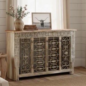 Vintage Wrought Iron Front Console Table: Rustic Entryway Farmhouse TV Or Sofa Table, 64