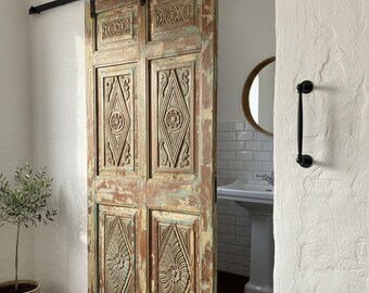 Vintage Solid Wood Carved Door | Rustic Single Hinged or Sliding Barn Door | 80x39