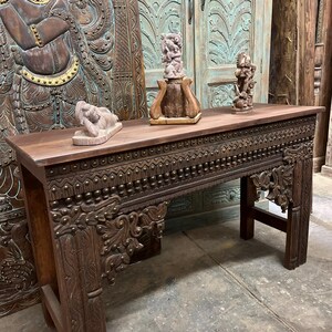 Vintage Carved Dark Wood Console Table: Rustic Entryway Home Decor 48 ...