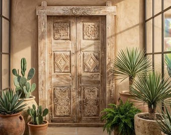 Antique Indian Doors Distressed Rustic Farmhouse Teak Entry Doors with Frame 80