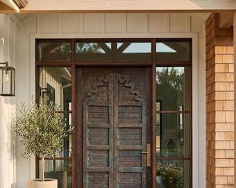 Antique Indian Carved Door Solid Teak & Architectural Elements Single Farmhouse Sliding Barn Door (96x49in)