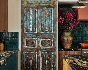 Spanish Colonial Style Carved Wood Door, Farmhouse Barn Door, Hinged or Sliding Door Panel (80x35)