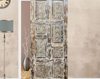 Hand-Carved Reclaimed Teak Door: Vintage Home Decor Floral Interior Pantry Door (80x30in)
