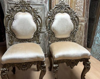 Pair of Antique Carved Wood Chairs – 2 Ornate Vintage Accent Gold Chairs