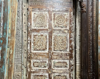 Floral Carved Solid Wood Door, Old Spanish Style Hinged or Sliding Door Panel (80x35)