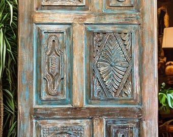 Hand Carved Door Reclaimed Solid Wood Vintage Floral Carved Door Hinged Door Sliding Barn Decorative Pocket Closet or Pantry Door 80x36