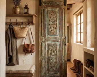 Antique Carved Wooden Door Rustic Spanish Style Interior Exterior Door 96x30in