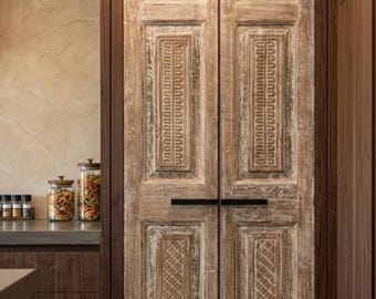 Antique Carved Wood Doors: Vintage Farmhouse Pantry Double Doors 80x24