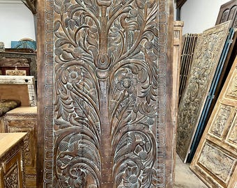 Tree Of Life Door Hand Carved Door Interior Barn Door Wall Sculpture Vintage Indian Carving Custom Barndoor 96x40in