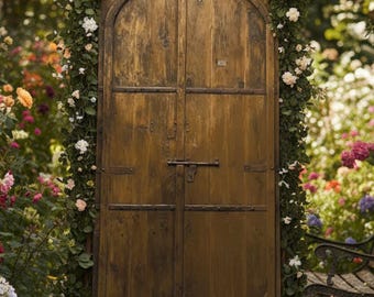 HUGE Antique Carved Teak Door: Rustic Farmhouse Garden Doors 96x49