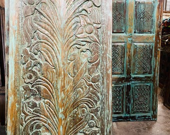 Tree Of Life Door Hand Carved Door Interior Barn Door Wall Sculpture Vintage Indian Carving Custom Artisan Barndoor 80x36in