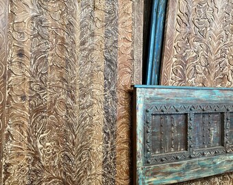 Vintage Tree of Life Carved Wood Door: Interior Barn Door (96x42)