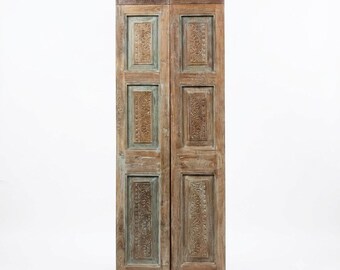 Antique Carved Wood Double Doors – Vintage Hinged or Sliding Pantry Barn Door 80x28