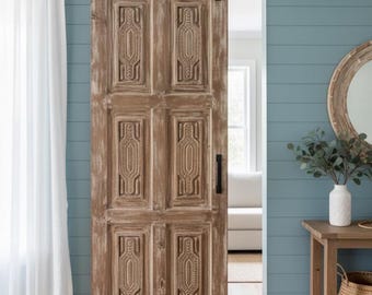 Vintage Reclaimed Wood Carved Door: Rustic Modern Barn Door, Home Decor(80x30in)