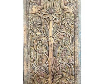 Hand Carved Reclaimed Wood Tree of Life Door: 96x40in Rustic Wall Sculpture