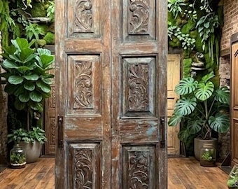 Antique Carved Wood Double Doors – Vintage Hinged or Sliding Pantry Barn Door 80x27.5