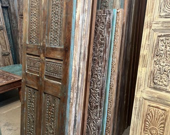 Antique Carved Wood Single Door: Rustic Farmhouse Hinged or Barn Door 80x28