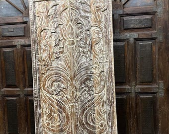Tree Of Life Door Hand Carved Door Interior Barn Door Wall Art Sculpture Vintage Indian Boho Carving Custom Artisan Barndoor 80x36in