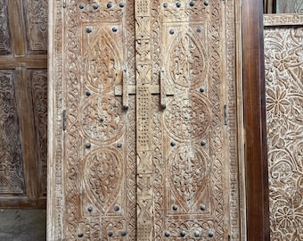 Antique Indian Door Solid Wood Carved Double Door with Frame Statement Piece 79.5x40