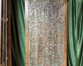 Tree Of Life Door Hand Carved Door Interior Barn Door Wall Sculpture Vintage Indian Carving Custom Artisan Barndoor 80x36in
