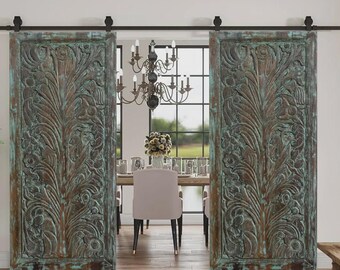 Tree Of Life Door Hand Carved Door Interior Barn Door Wall Sculpture Vintage Indian Carving Custom Artisan Barndoor 80x36in