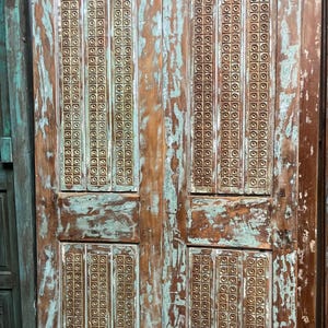 Antique Carved Teak Double Doors | Ranch Farmhouse Barn Door | Vintage Statement Hinged Doors | Custom Size | Natural Reclaimed Wood 80x42