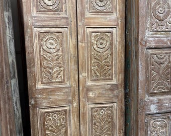 Antique Floral Carved Double Doors: Solid Wood Old World Style Pantry Sliding Or Hinged Doors 80x34