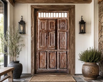 Antique Reclaimed Wood Garden Door, Hand Carved Statement Door, Architectural Salvage, 84x39