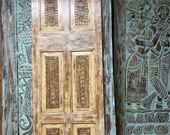 Antique Carved Wood Single Door Rustic Modern Patina Hinged or Sliding Barn Door 80x26