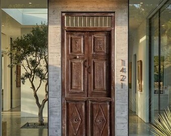 Vintage Colonial Teak Doors, Indian Architectural Salvage, Handcrafted Entryway 84x31