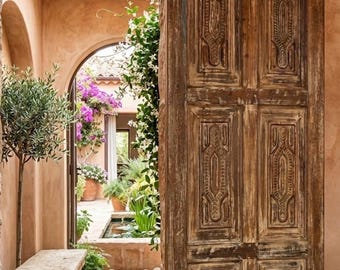 Carved Wood Rustic Interior Door Panel: Vintage Farmhouse Sliding Barndoor, 80x30