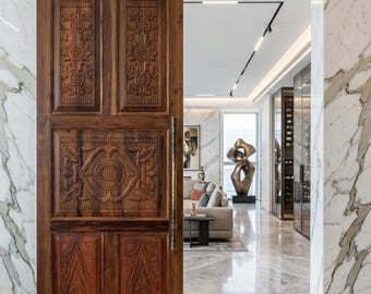 Vintage Carved Solid Wood Doors Hand-Carved Bespoke Sliding Barn Doors 96x36