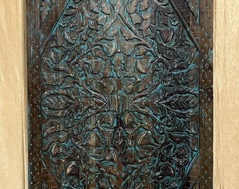 Tree Of Life Door Hand Carved Door Interior Barn Door Wall Sculpture Vintage Indian Carving Custom Artisan Barndoor 96x42in